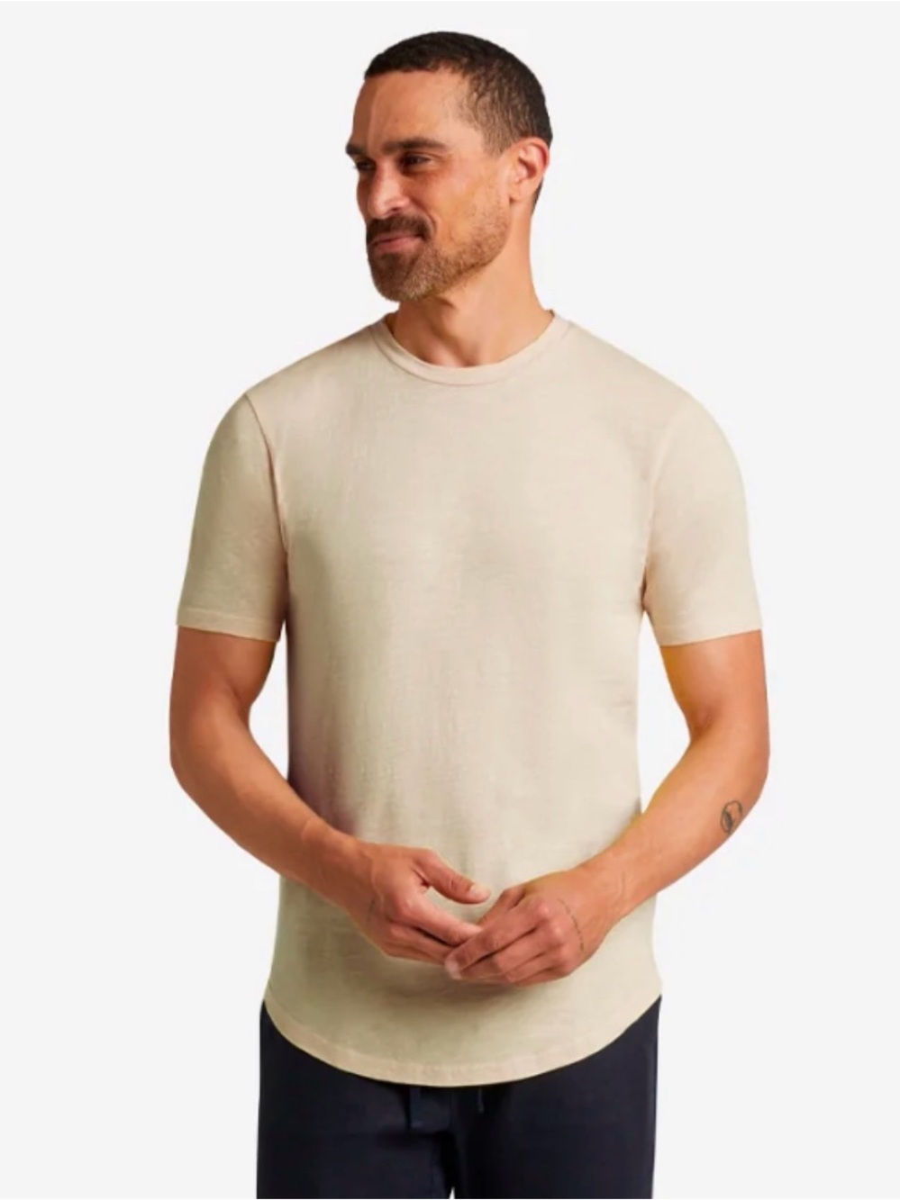 Men's Short Sleeve GOODLIFE SLUB SCALLOP CREW T-Shirt (Light Beige)